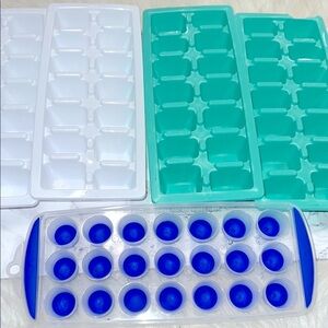Set of Ice Cube Trays in White, Green, and Blue